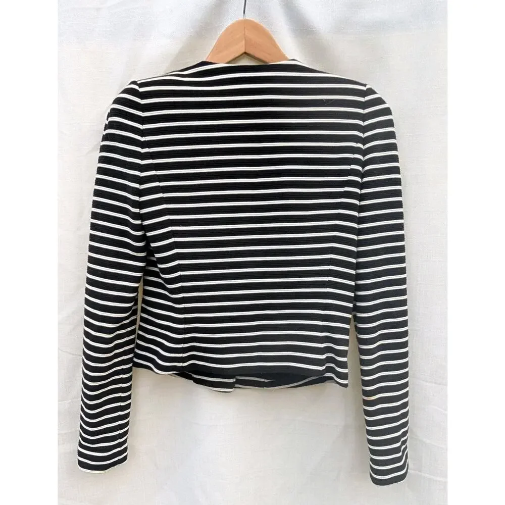 BCBGMaxazria Hendrix Black White Striped Blazer Jacket Womens Sz‎ XS Elegant
